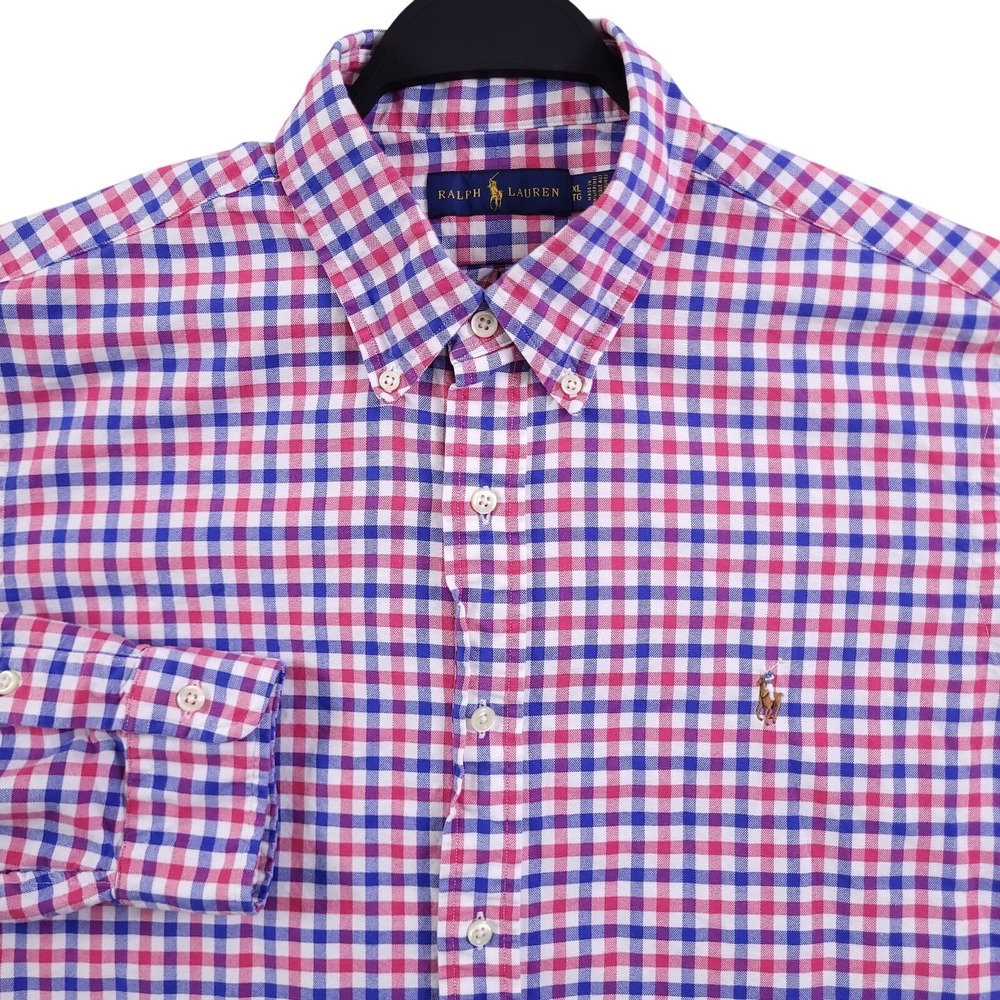 Ralph Lauren Shirt Mens XL Blue Pink Plaid Oxford Button Down OCBD Flesh Pony